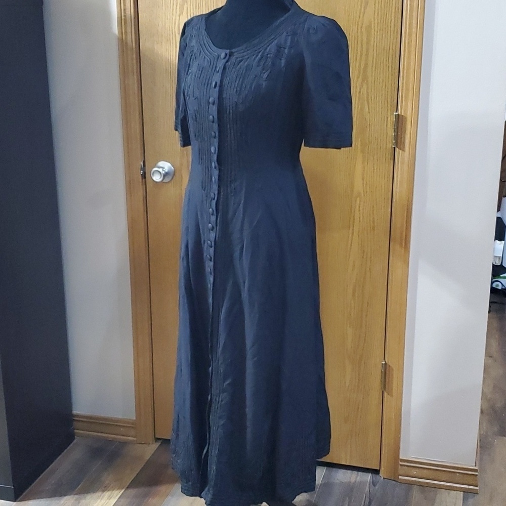 Vintage Sarah Elizabeth embellished black button down maxi Prairie dress